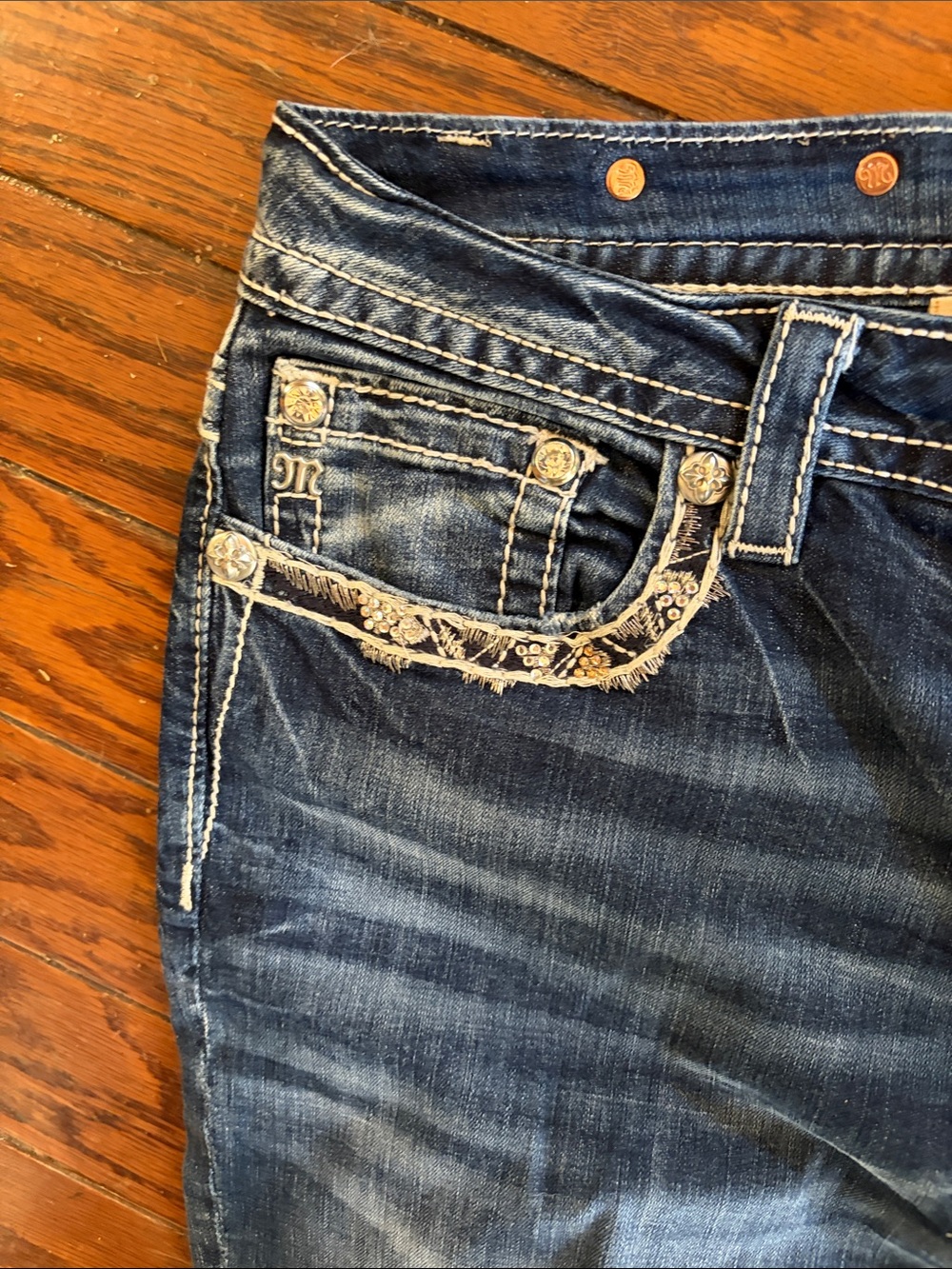 Miss Me Medium Blue Embellished Back-Pocket Bootcut Jeans - Picture 6 of 7